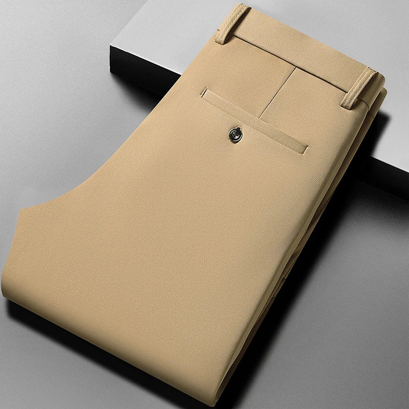 Men's Summer Thin Straight Stretch Pants – Casual No-Iron Silky Cool Fabric Trousers 29-42