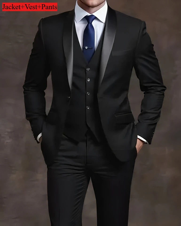 Men's Elegant Slim Fit Tuxedo Suit – Black Formal Wear for Weddings & Events