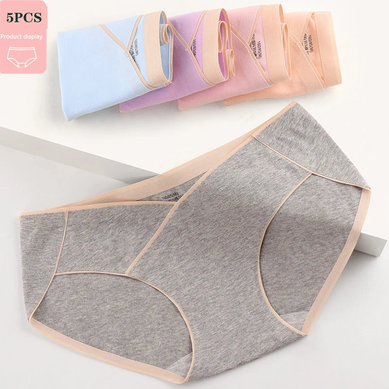 5PCS Women's Cotton Maternity High Waist Panties Adjustable Belly Support Solid Color Briefs