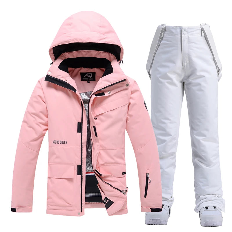 Men & Women Snow Suit Set – Waterproof Windproof Ski Jacket & Ski Pants, Pure Color Winter Snowboard Clothing (-30°C)