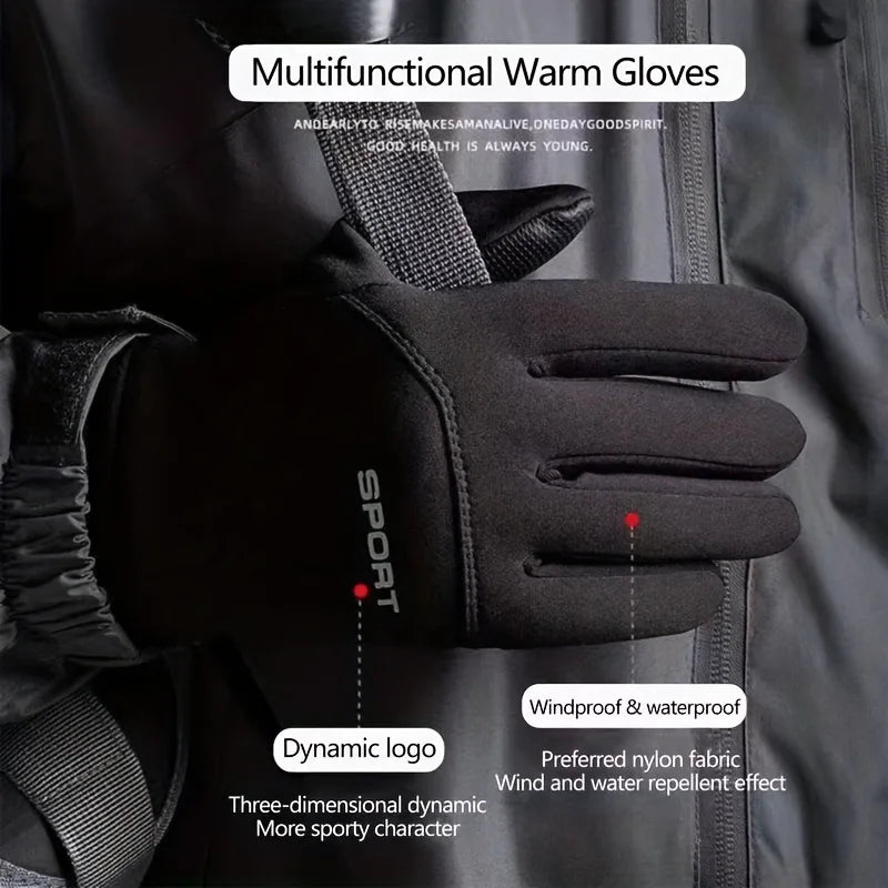 Men’s Winter Waterproof Thermal Cycling Gloves – Touchscreen Warm Non-Slip Gloves for Ski, Running & Motorcycle