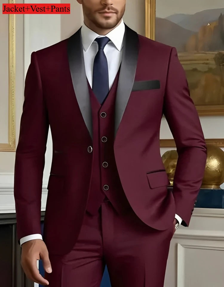 Men's Elegant Slim Fit Tuxedo Suit – Black Formal Wear for Weddings & Events