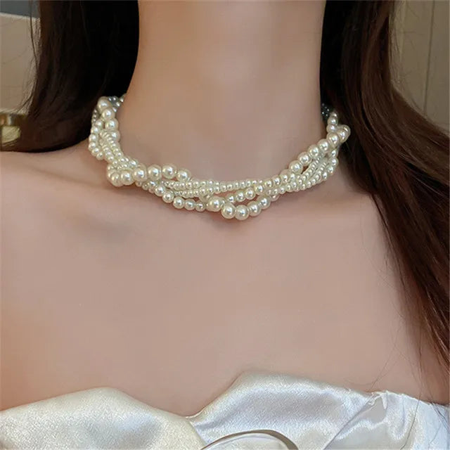 XIALUOKE Vintage Pearl Bead Necklace | Elegant Collarbone Chain for Women | Bride Wedding Pendant Jewelry