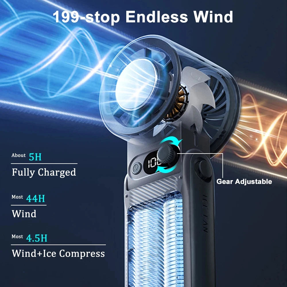 مروحة صغيرة محمولة - مروحة محمولة قابلة لإعادة الشحن بقوة 3600 مللي أمبير في الساعة قابلة للطي للرقبة واليد للاستخدام في الهواء الطلق والتخييم والتبريد