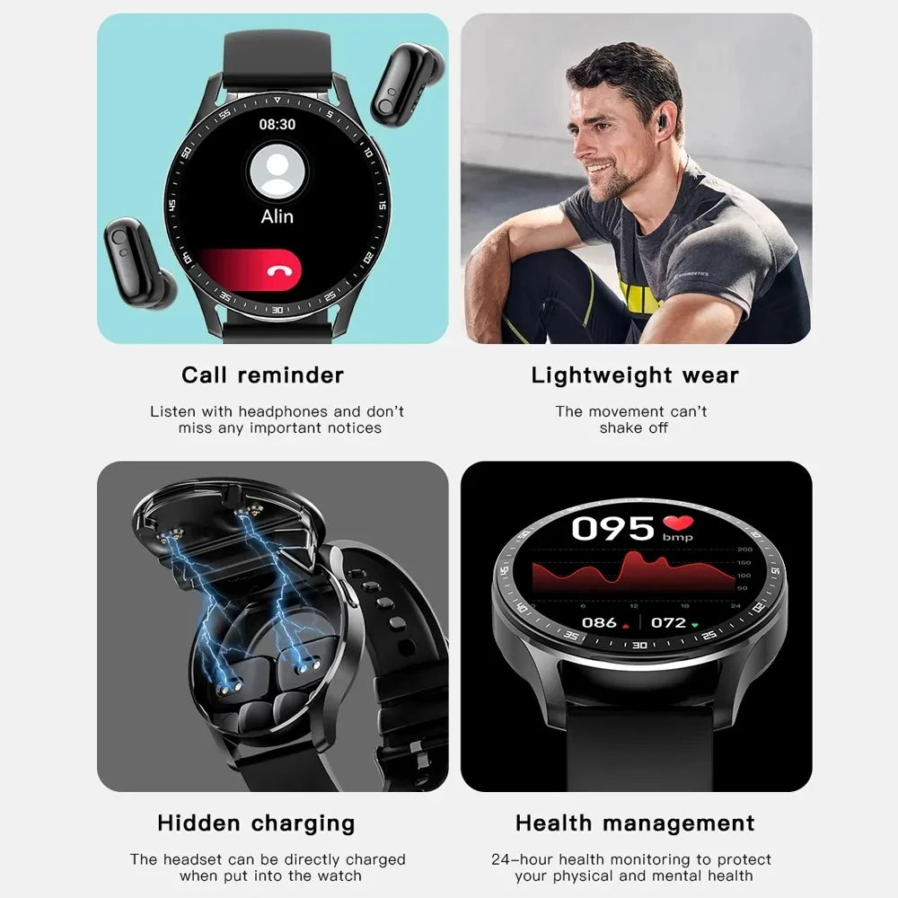 GEJIAN X10 TWS Smart Watch – 2-in-1 Wireless Bluetooth, Dual Headset Call, Health & Blood Pressure Monitor, Sports Music Smartwatch