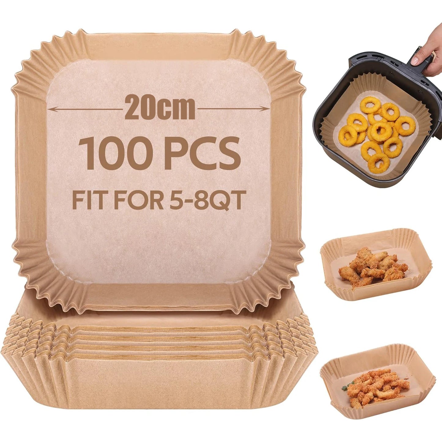 بطانات ورقية للاستخدام مرة واحدة في مقلاة الهواء - صواني خبز غير لاصقة مربعة ودائرية لكوسوري ونينجا