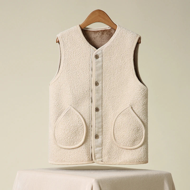 Winter Warm Fleece Vest for Mom Thickened Lamb Wool Waistcoat Plus Size Sleeveless Outerwear
