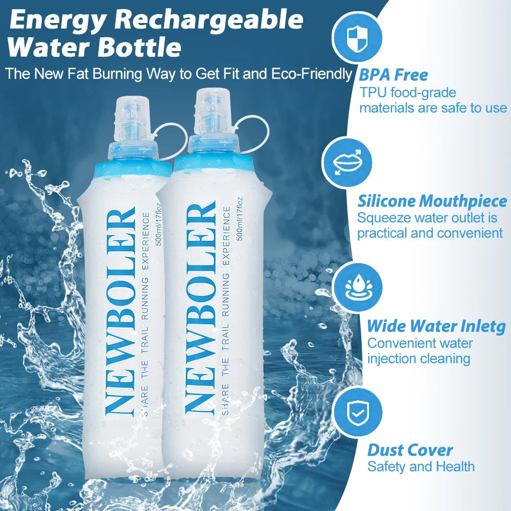 زجاجة ماء سيليكون قابلة للطي - قارورة محمولة مزودة بصمام عض بسعة 150/250/300/500/750 مل للرياضات الخارجية والسفر