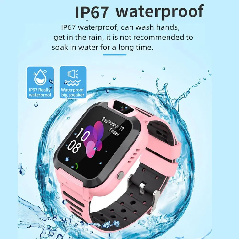 Kids Smart Watch with SOS Call & LBS Tracker – SIM Card Phone, Camera, Voice Chat, IP67 Waterproof, Gifts for Children