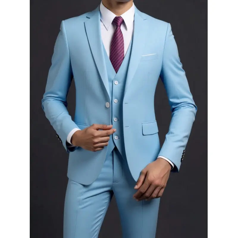 Men's 3-Piece Gentleman Suit – British Style Solid-Color Business & Wedding Outfit