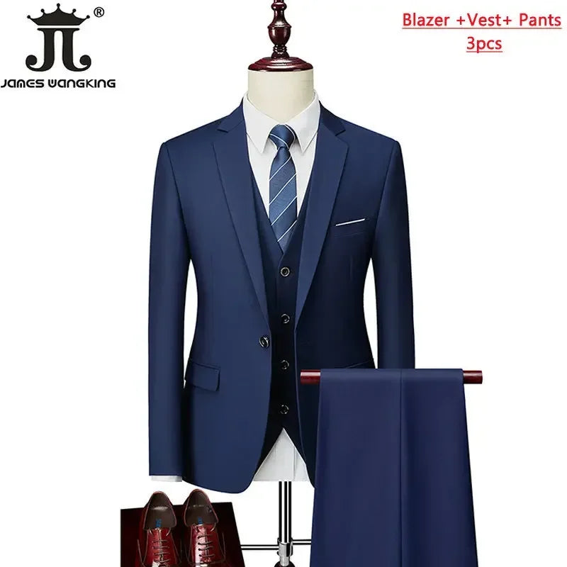 M-6XL 15 Colors Men's 3-Piece Formal Suit – Jacket, Vest & Pants for Business, Groom & Wedding
