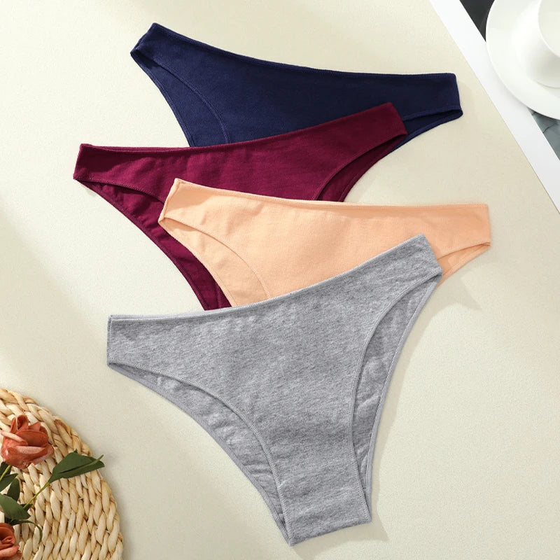 4PCS Women's Cotton Seamless Low Waist Panties Soft Breathable Comfortable Underwear Lingerie