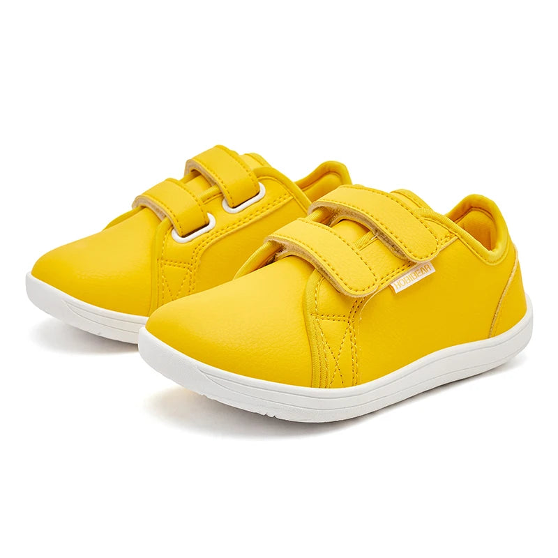 HOBIBEAR Kids Barefoot Shoes | Wide Toe Minimalist Leather Sneakers with Hook & Loop Closure