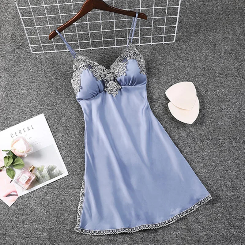 Women's Summer Satin Nightgown | Lace Sleeveless Chemise Sleepwear Dress | Comfortable Loungewear Nightdress