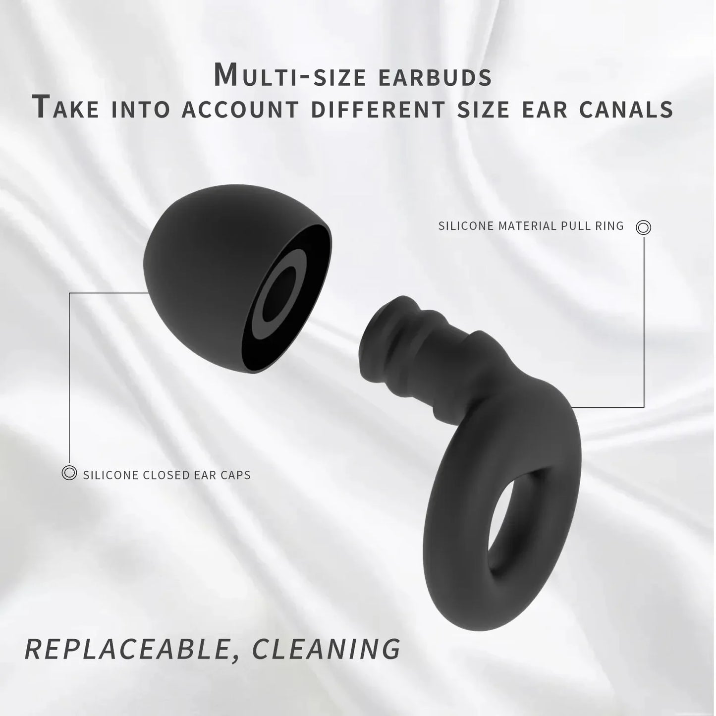 HUAK 01 Quiet Ear Plugs • Noise Reduction • Super Soft • Reusable Hearing Protection • Sleep • Swim • Work • 8 Ear Tips (XS/S/M/L)