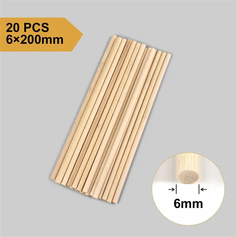 3–8mm Round Natural Wooden Bamboo Sticks – DIY Craft Material for Handmade Projects & Woodworking Supplies