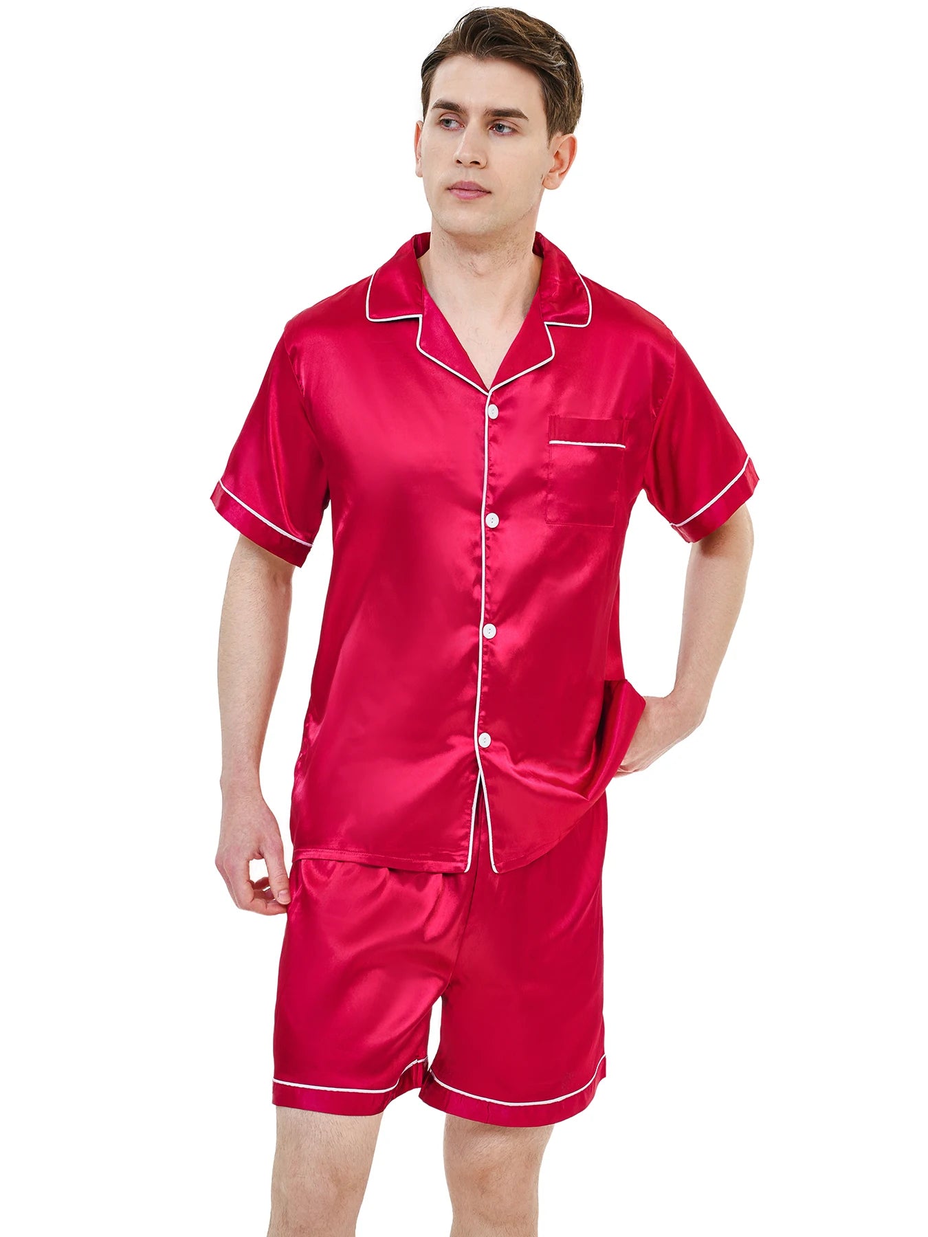 Men's Summer Ice Silk Pajama Set | Short Sleeve Thin Casual Cardigan & Shorts | Comfortable Homewear