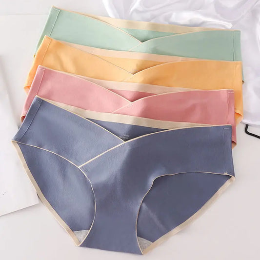 5PCS Women's Cotton Maternity High Waist Panties Adjustable Belly Support Solid Color Briefs