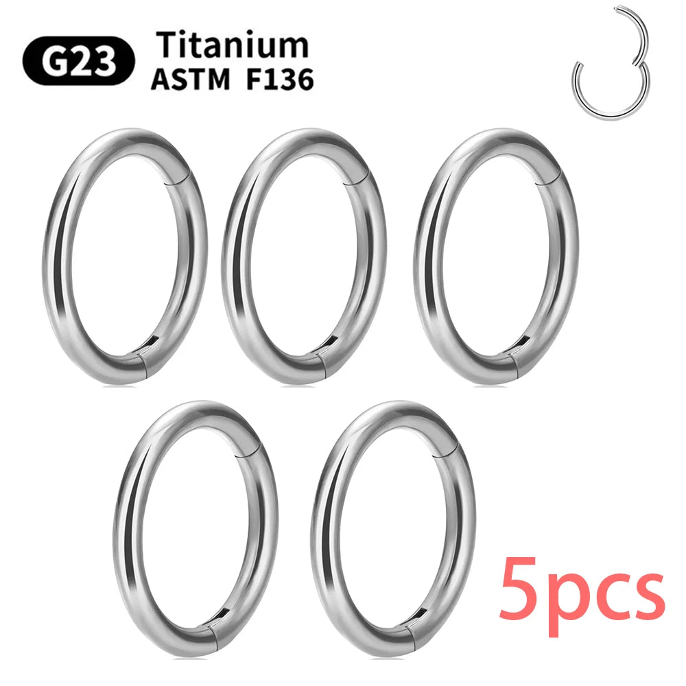 1/5Pcs Nose Rings & Lip Rings | G23 Titanium Piercing Jewelry for Women | Mixed Color Hoop Earrings & Body Clips Hinged