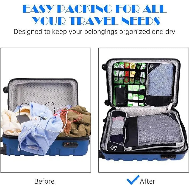 5PCS Travel Compressed Packing Cubes Set | Lightweight Portable Luggage Organizer with Shoe Bag & Mesh Storage