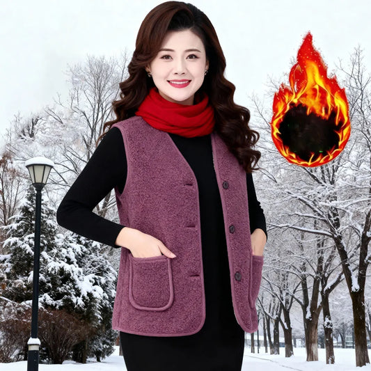 Winter Warm Fleece Vest for Mom Thickened Lamb Wool Plus Size Sleeveless Jacket for Elderly Women