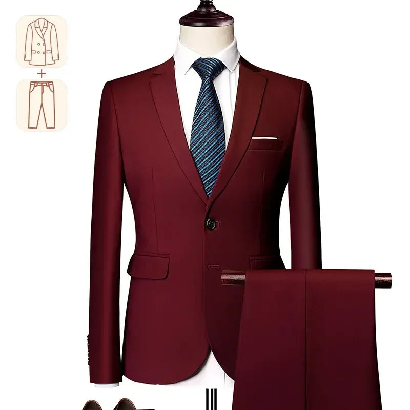 2025 Men's Business Casual Suit – Solid Color Formal Wedding & Prom Tuxedo Set
