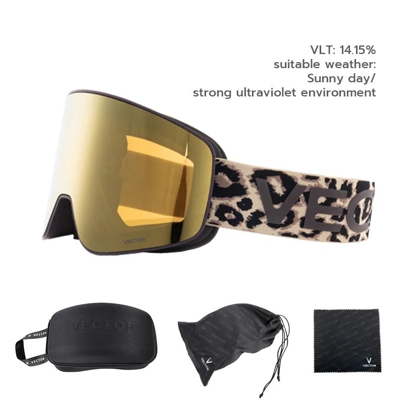 VECTOR Double-Layer Ski Goggles – Anti-Fog Magnetic Absorption Cylindrical UV400 Glasses for Men & Women, Snowboard & Ski POC Eyewear