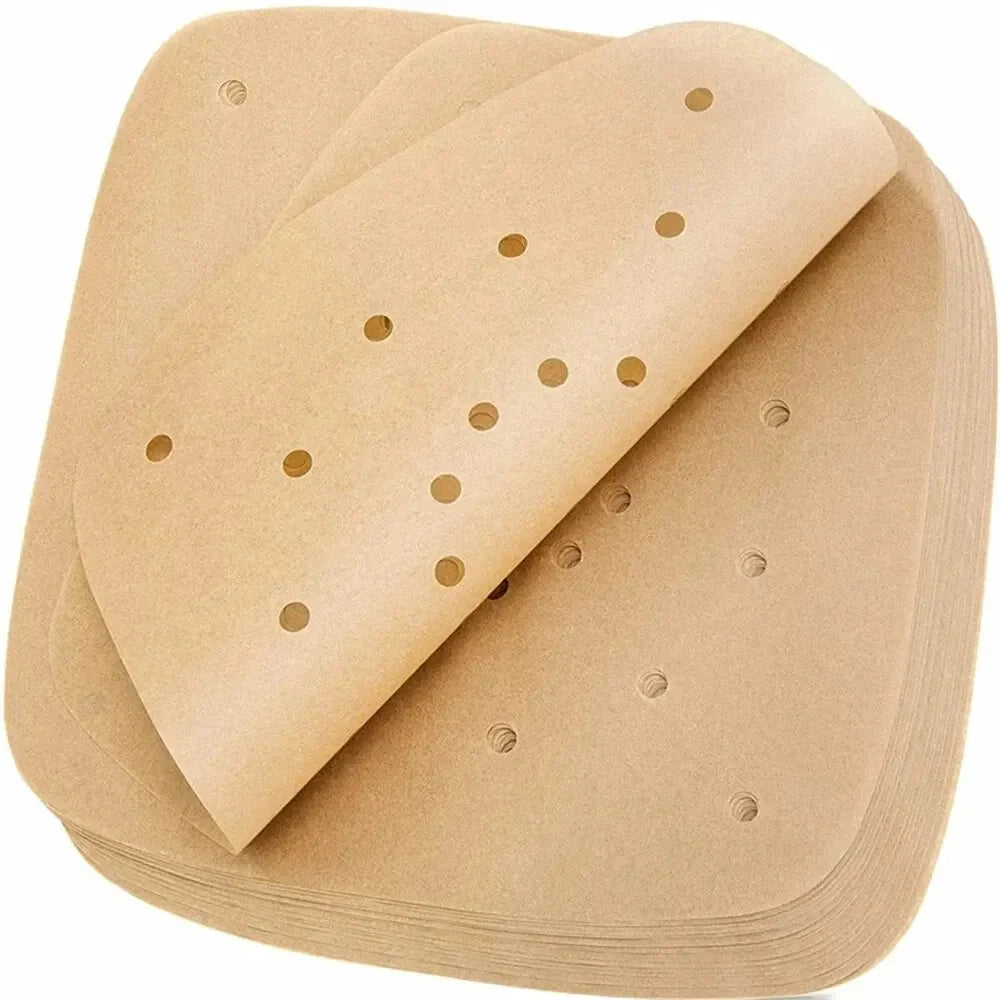 100 قطعة من بطانات ورقية لمقلاة الهواء للاستخدام مرة واحدة - سجادات غير لاصقة لامتصاص الزيت للخبز والطهي على البخار