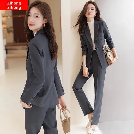 Zihong Women’s Grey Suit Set – High-End Elegant Autumn Fashion Outfit