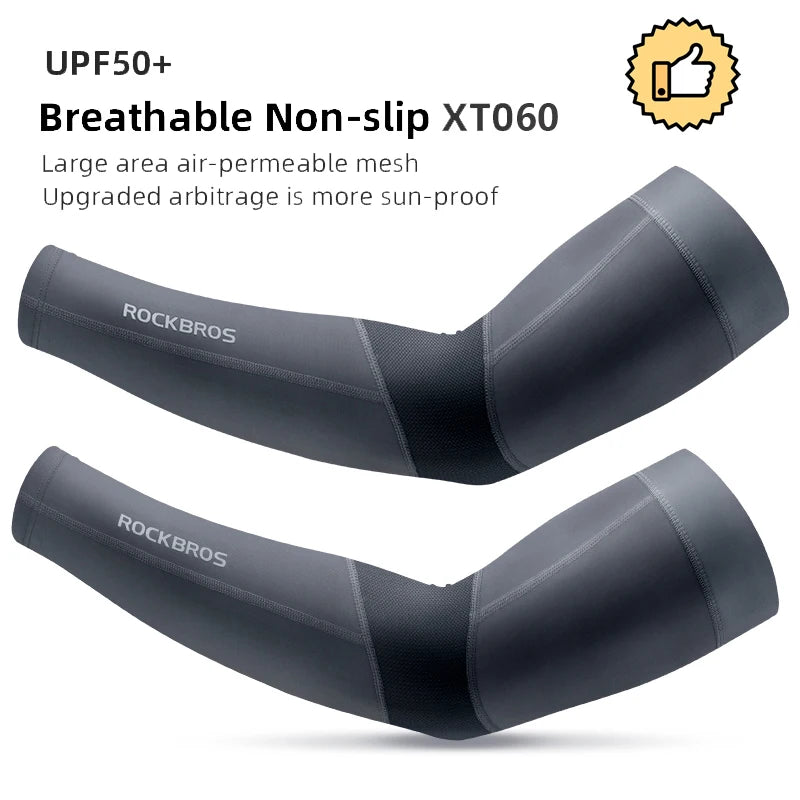 أكمام ذراع ROCKBROS Ice Fabric UV400 - قابلة للتهوية، سريعة الجفاف، حماية من الشمس للجري والتخييم والرياضات الصيفية