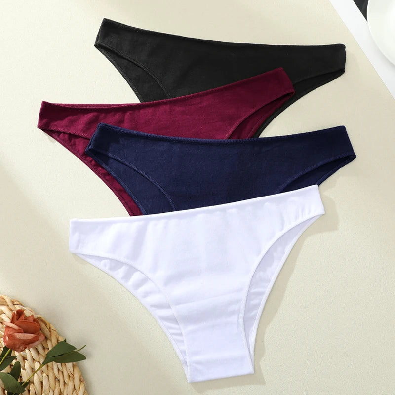 4PCS Women's Cotton Seamless Low Waist Panties Soft Breathable Comfortable Underwear Lingerie