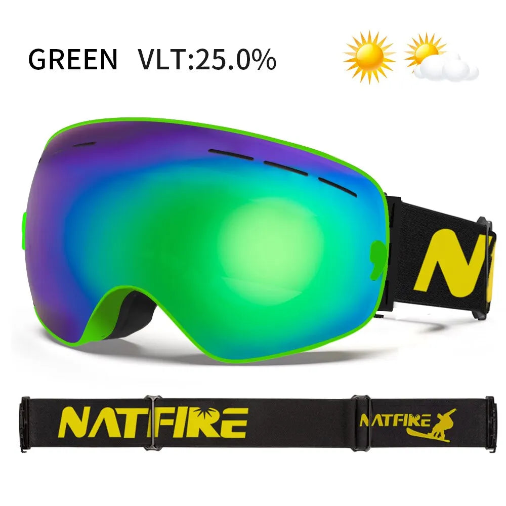 NATFIRE Ski Goggles – Double-Layer Anti-Fog UV400 Snowboard & Snowmobile Glasses for Outdoor Sports Skiing