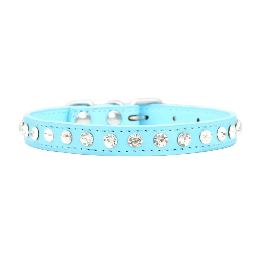 Collar de perro personalizado con diamantes de imitación: cuero sintético ajustable en 16 colores para perros pequeños y chihuahuas.