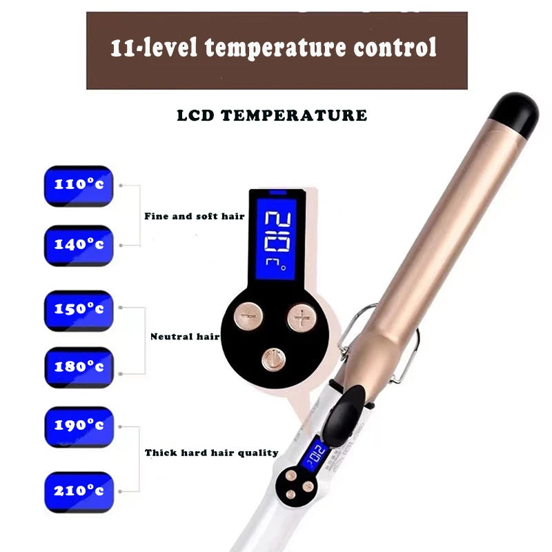 Temperature Control Electric Hair Curler Wand 9–38mm | Professional Curling Iron with LCD Screen