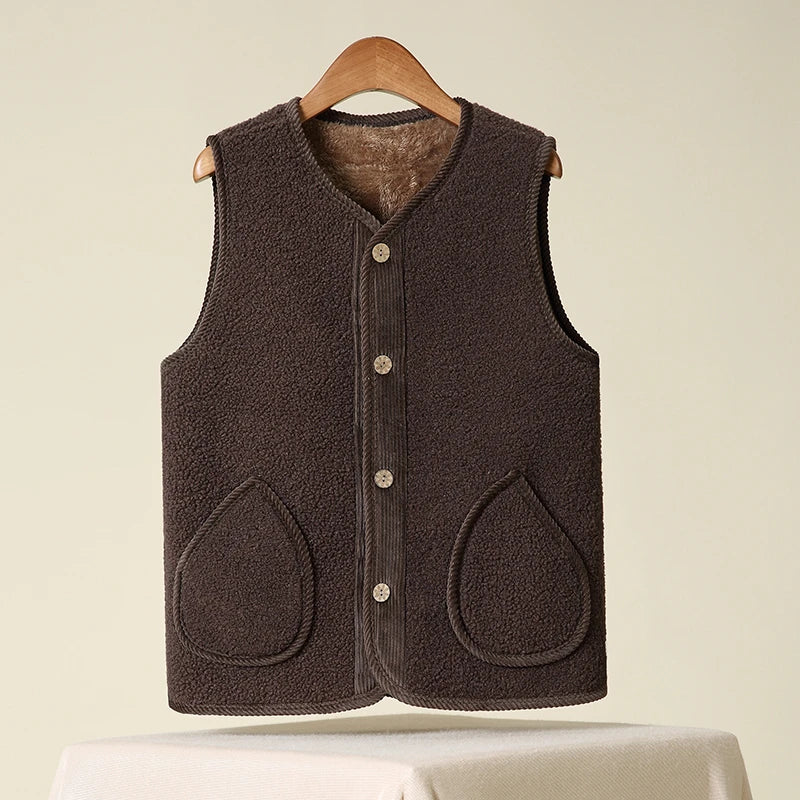 Winter Warm Fleece Vest for Mom Thickened Lamb Wool Waistcoat Plus Size Sleeveless Outerwear
