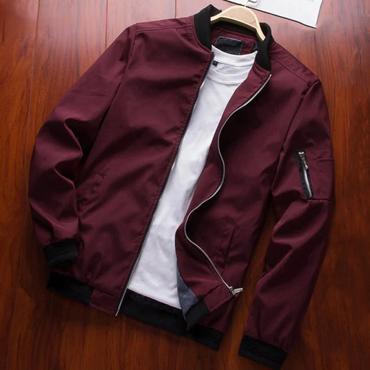 Men’s Slim Bomber Jacket – Lightweight Long Sleeve Zipper Baseball Windbreaker