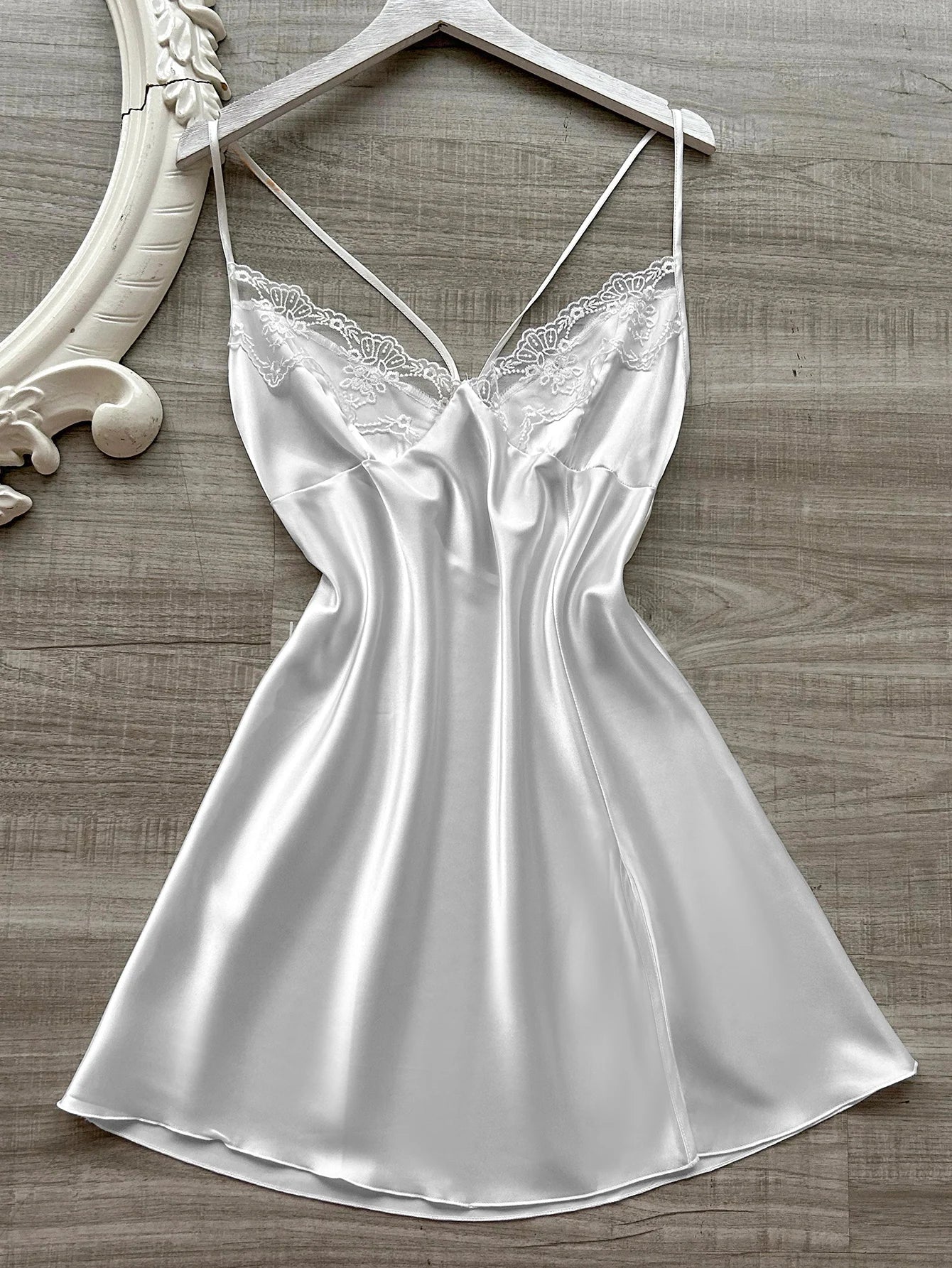 Women's Satin Nightdress | V-Neck with Lace Slit Design | Comfortable Elegant Sleepwear Pajamas