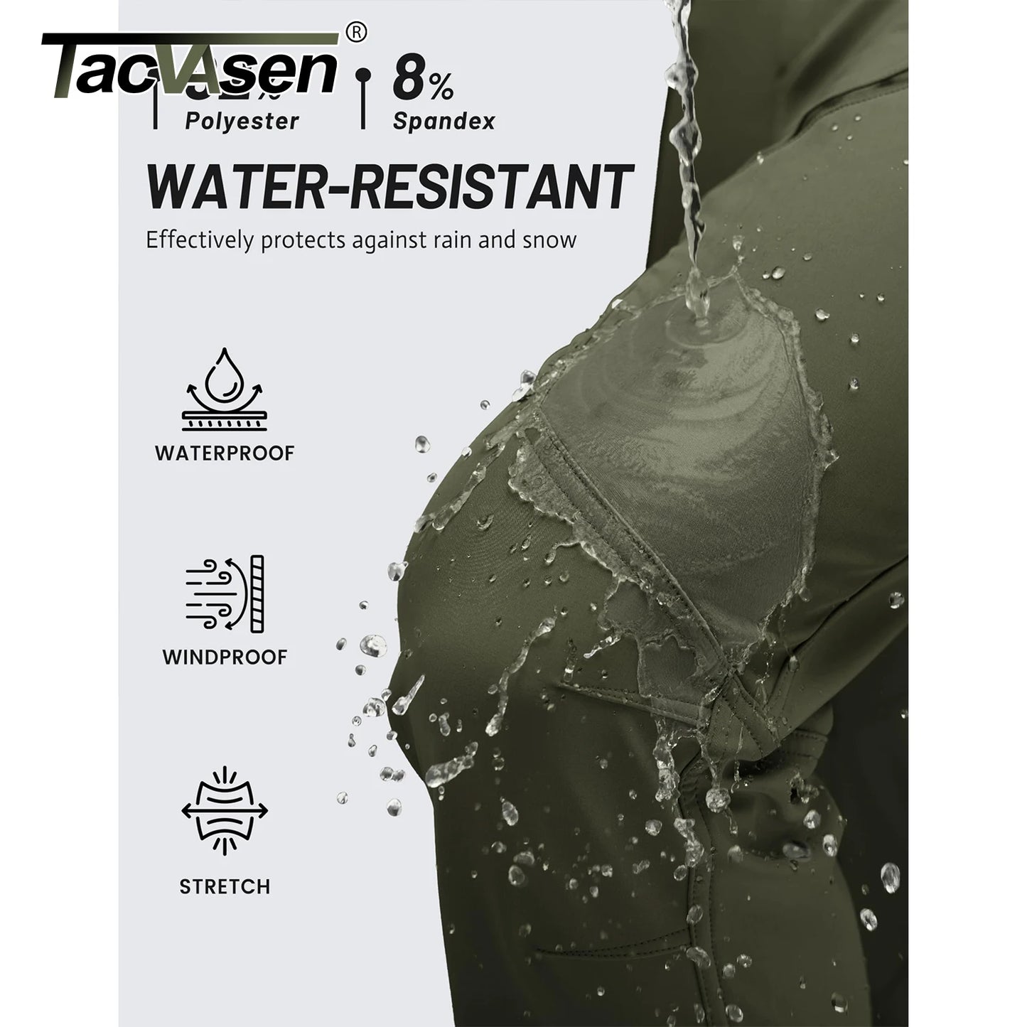 TACVASEN Men’s Fleece-Lined Waterproof Softshell Pants – Winter Hiking Snow Ski Cargo Trousers with 6 Zip Pockets