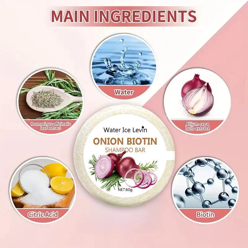 Onion & Biotin Shampoo Soap 60g – Moisturizing & Smoothing Hair Care with Rosemary Extract, Suitable for All Hair Types