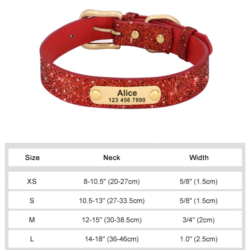 طوق جلدي مخصص للكلاب والقطط - طوق منقوش بأحجار الراين مخصص للكلاب الصغيرة والمتوسطة، وبيتبول، ويوركشاير