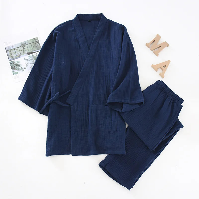 2025 Japanese Kimono Pajama Set | 100% Cotton Two-Piece Couple Yukata | Loose Homewear for Women