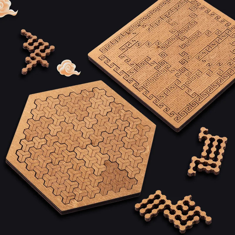 Difficult Geometry Wooden Puzzle Board – IQ Brain Teaser Logic Training Game for Kids & Adults | Anti-Stress Decompression Toy