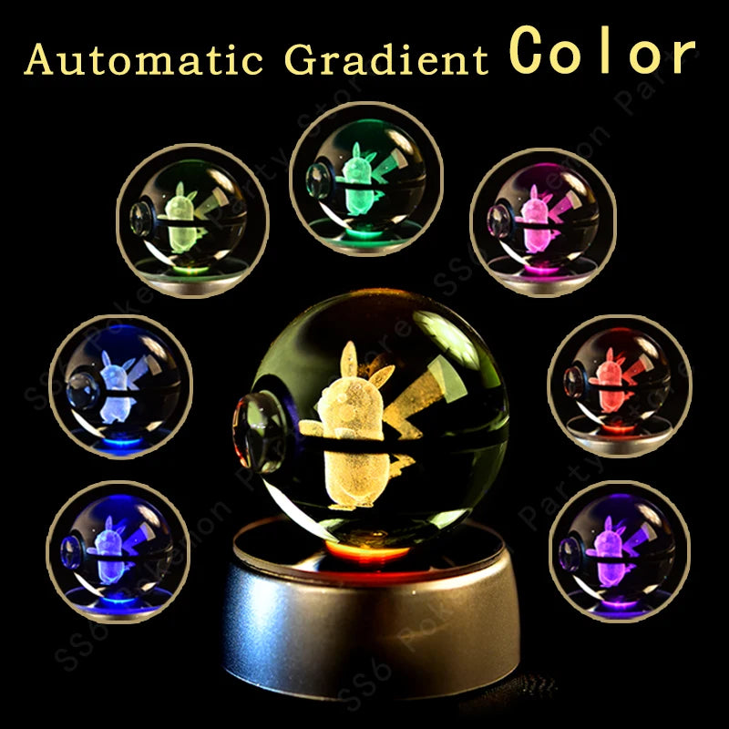 Pokémon 3D Crystal Ball Night Light – Pikachu, Gengar & Mewtwo Pokéball Glass Lamp for Kids Birthday Gifts