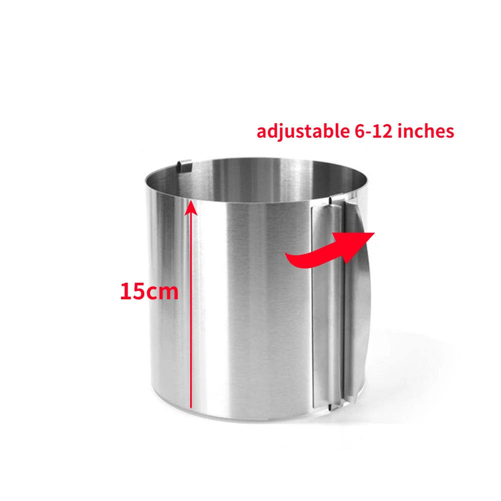 حلقة موس تلسكوبية قابلة للتعديل من الفولاذ المقاوم للصدأ 430 - قالب كيك 6-30 سم مع مقياس