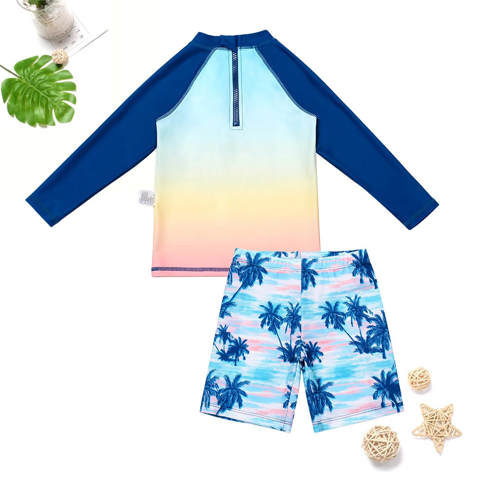 2025 Kids 3 Piece Swimsuit Set Quick Dry Summer Sunset Colorful Beachwear