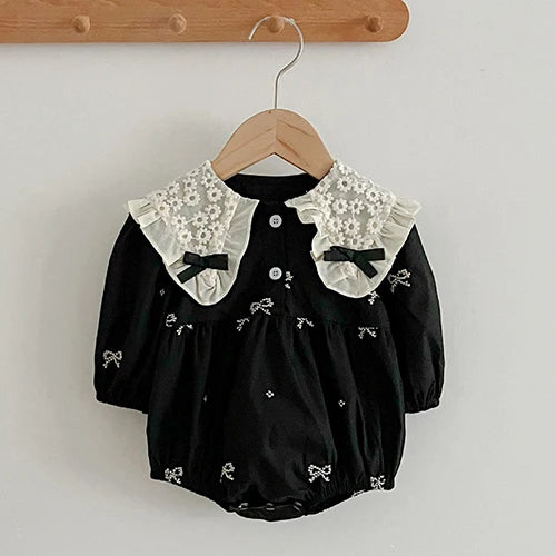 Baby Girl Romper Set Long Sleeve Cotton Korean Style Outfit with Hat 0-24M