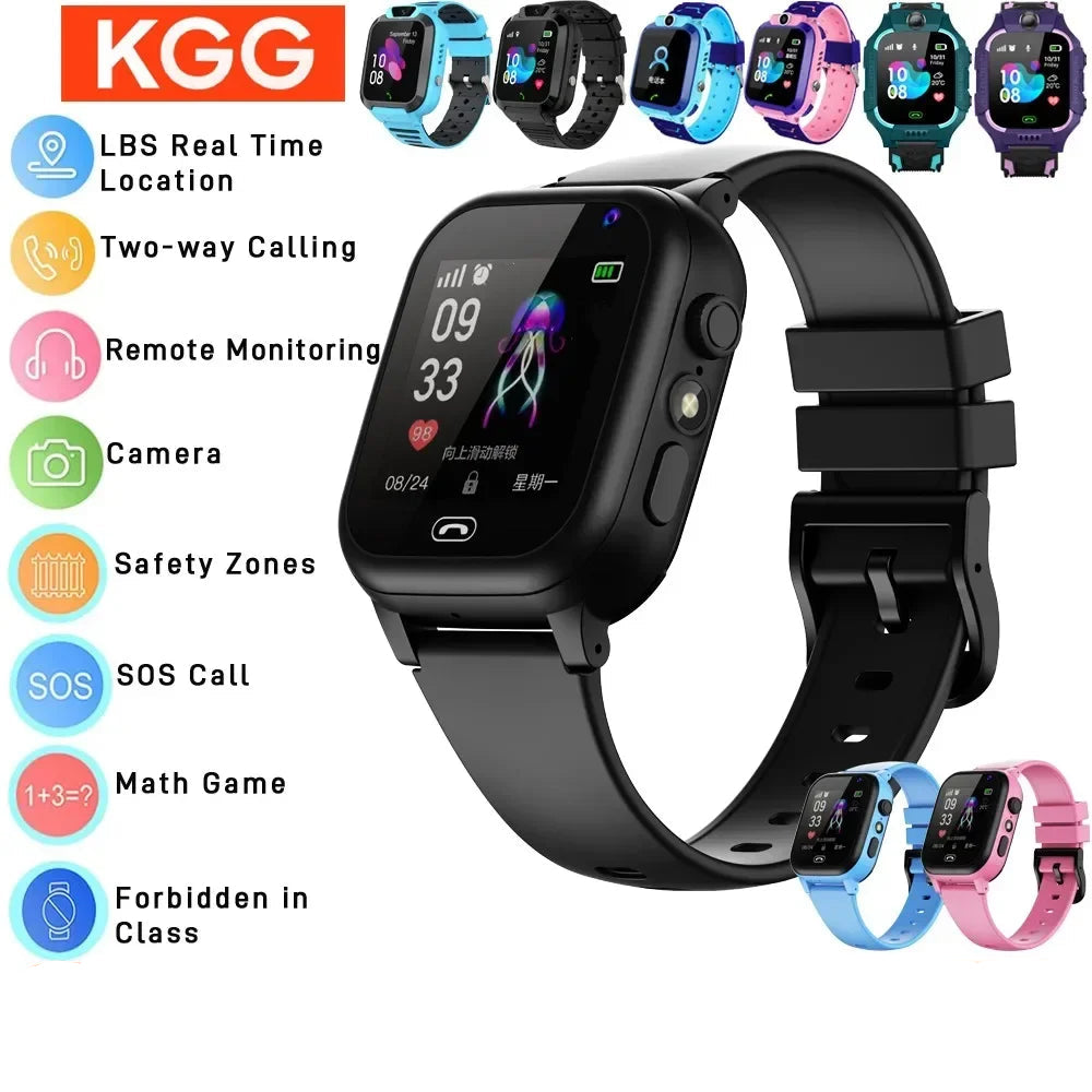 ساعة ذكية للأطفال بتقنية 4G مزودة ببطاقة SIM - نظام تحديد المواقع العالمي (GPS)، ونظام SOS، وكاميرا، وساعة هاتف مقاومة للماء للأولاد والبنات