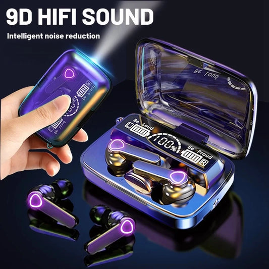 سماعة بلوتوث M19 الأصلية | سماعات أذن رياضية لاسلكية مع تحكم باللمس، شاشة LED، وحافظة شحن باور بانك