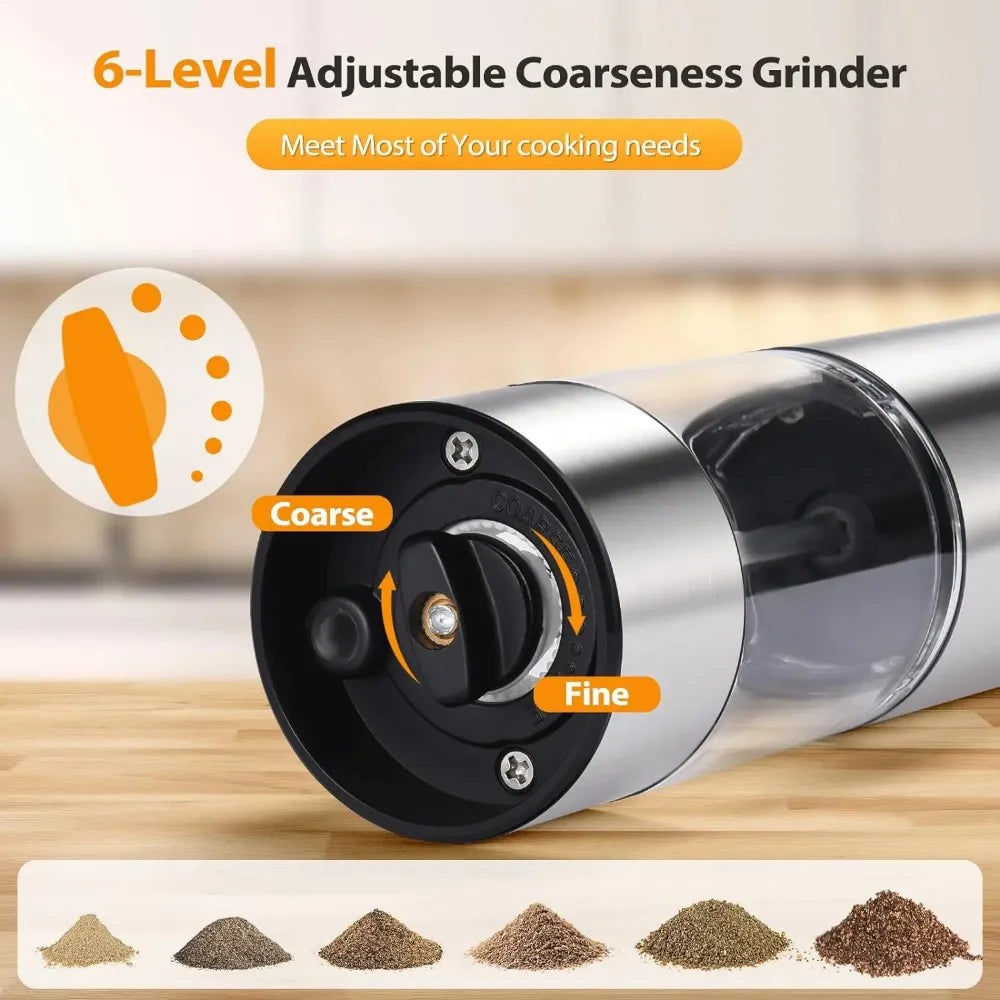 Electric Salt and Pepper Grinder Set USB Rechargeable Adjustable Coarseness LED