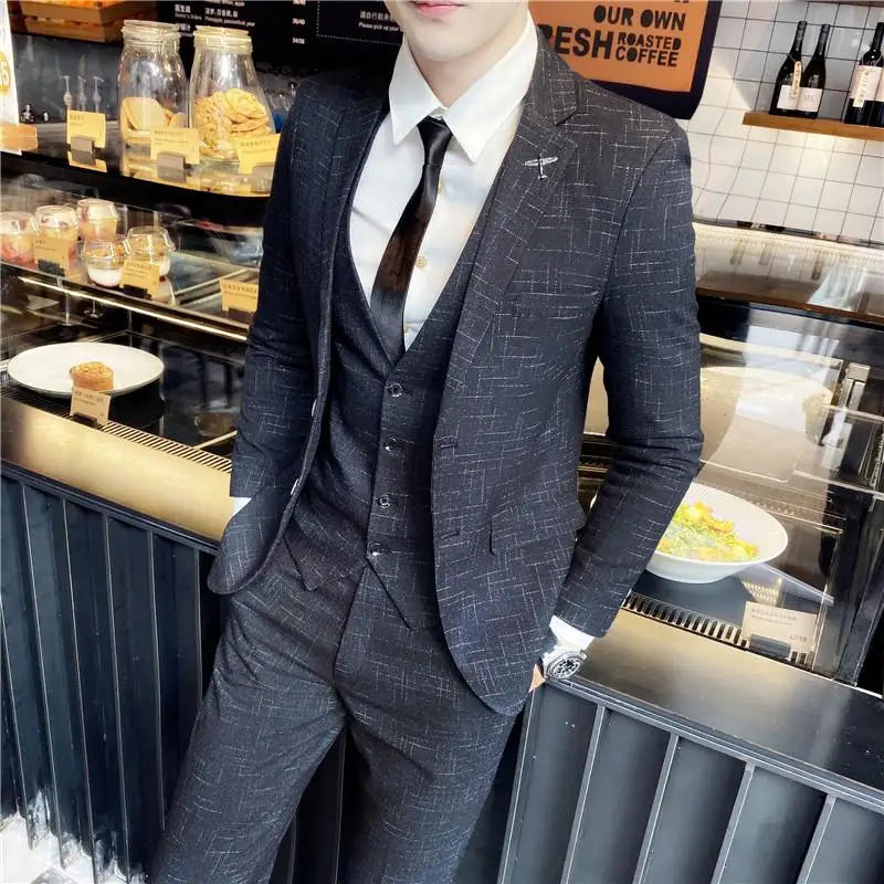 2023 Men's British Fashion 3-Piece Slim Fit Suit – Trendy Banquet Outfit